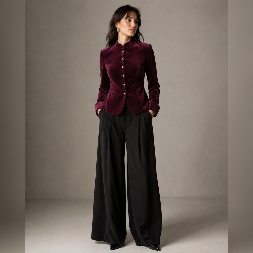 American Living Velvet Military Riding Jacket Womens 14 Fitted Equestrian Plum